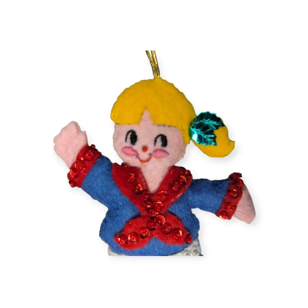 Vintage 1970s Bucilla Felt & Sequin Jack & Jill Ornaments Set of 2